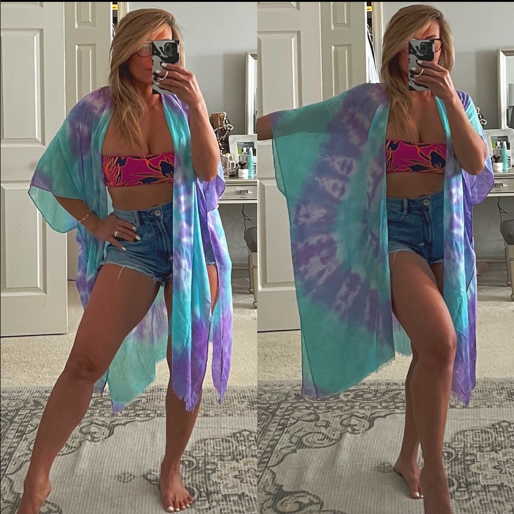 LULLA BY BINDYA SHAWL TIE DYE KIMONO COVER-UP